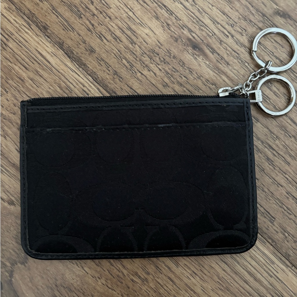 Coach Black Signature Card Holder with Key Rings
